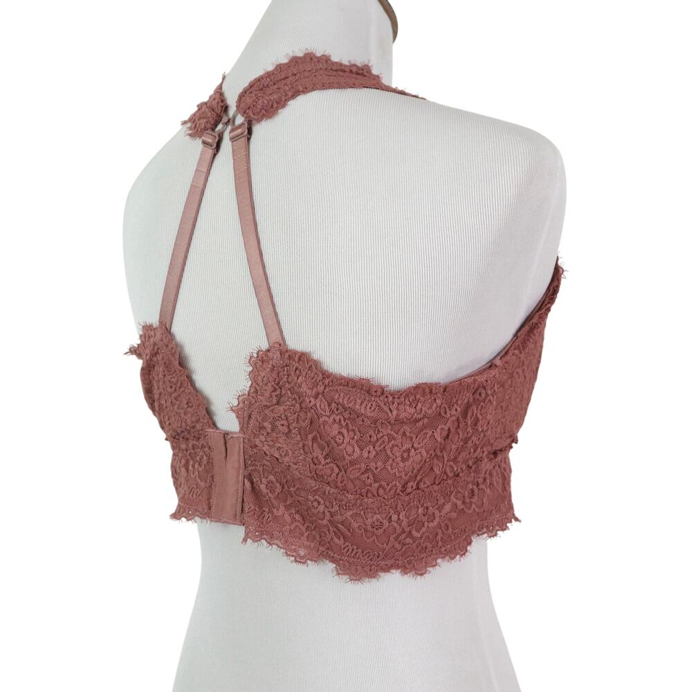 Aerie Size XL Eyelash Lace Lightly Padded Plunge Bralette Dusty Pink - Picture 7 of 10